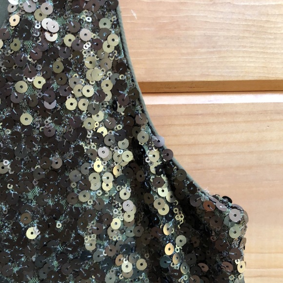Vince Camuto Gold Green Sequin Dress Sheath S - Picture 3 of 9